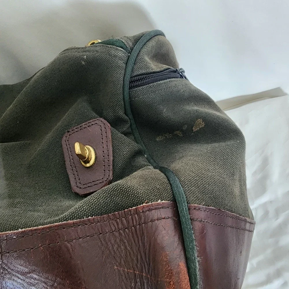 Orvis Battenkill Canvas Duffle Bag Green Leather 30